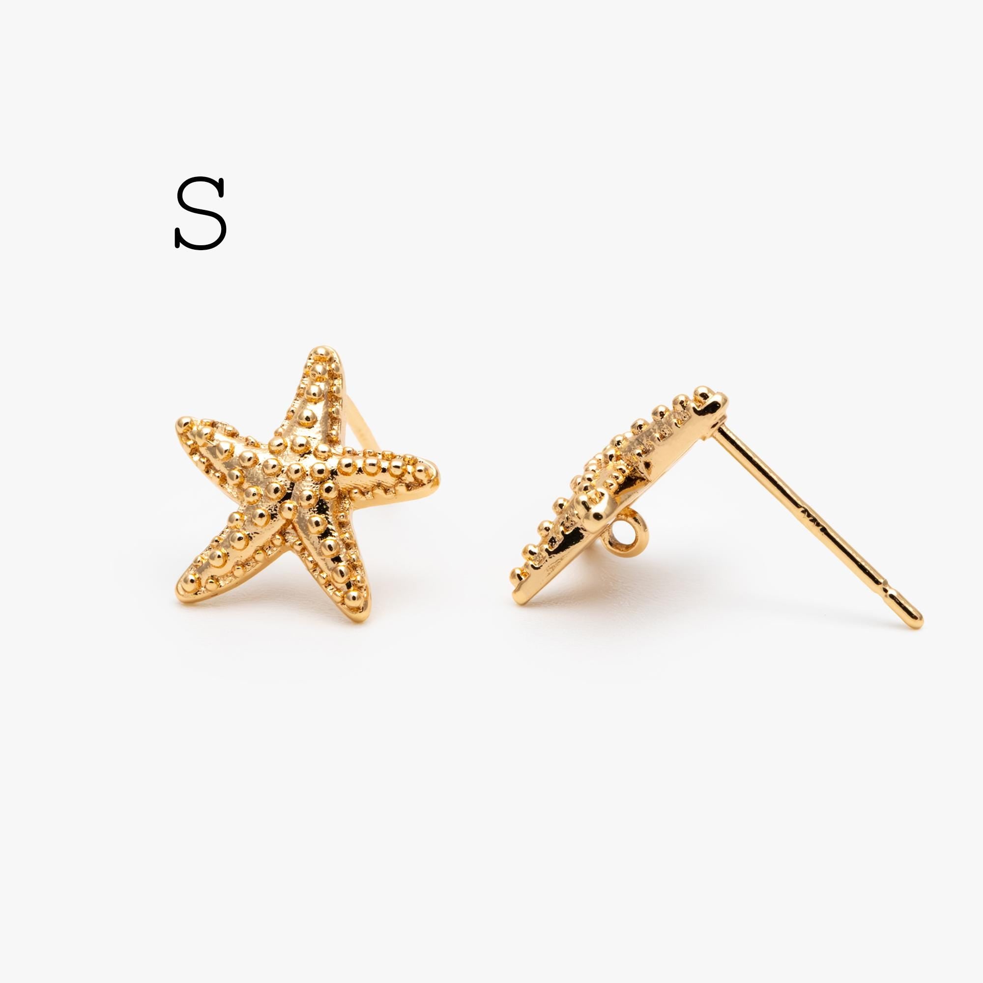10pcs Gold Starfish Earring with Loop, Real Gold Plated Brass Star Stud Earrings (#GB-2189)